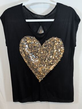The Classic Black Tee with Gold Sequin Heart Size Is A Small Large)